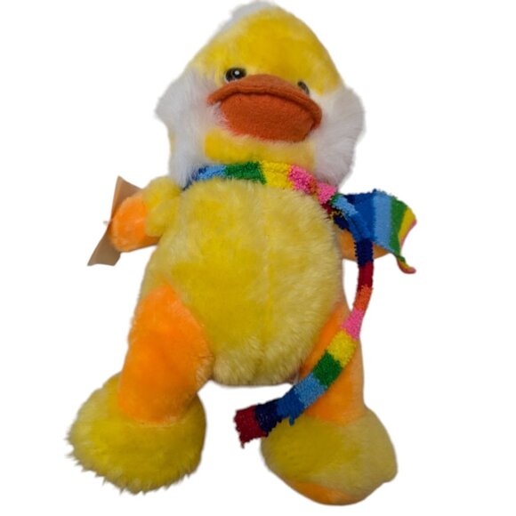 Cuddle Wit Duck Easter Cuddlers yellow orange rainbow scarf 13" stuffed toy VTG - Picture 1 of 9
